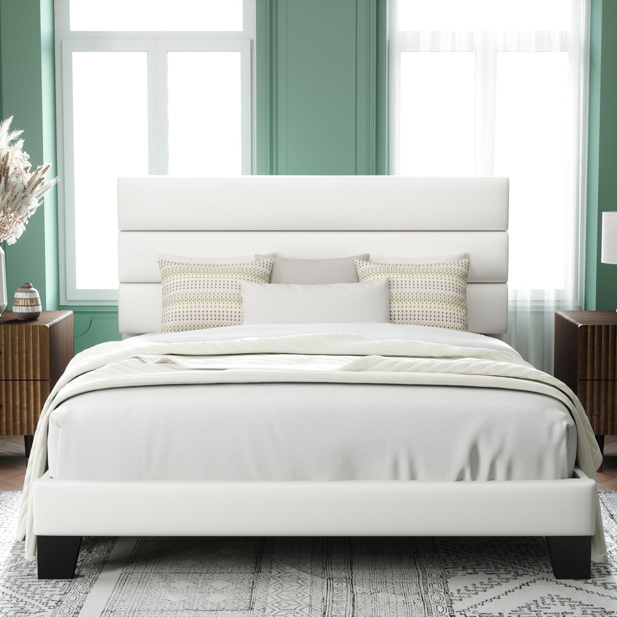Allewie Queen Size Platform Bed Frame with Fabric Upholstered Headboard