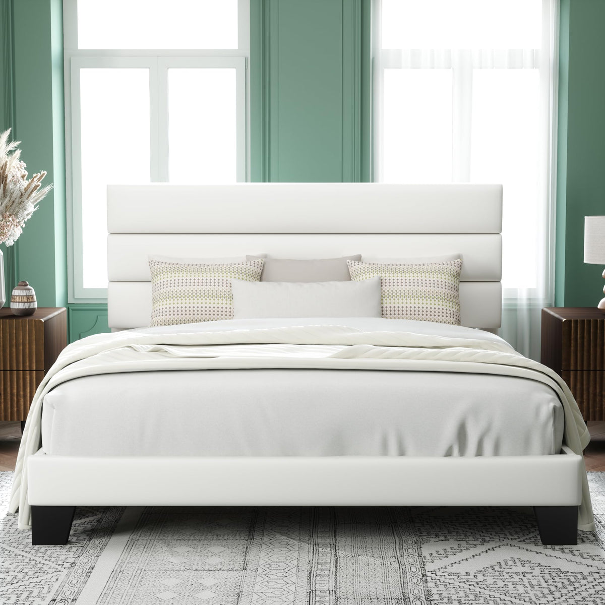Allewie Queen Size Platform Bed Frame with Fabric Upholstered Headboard