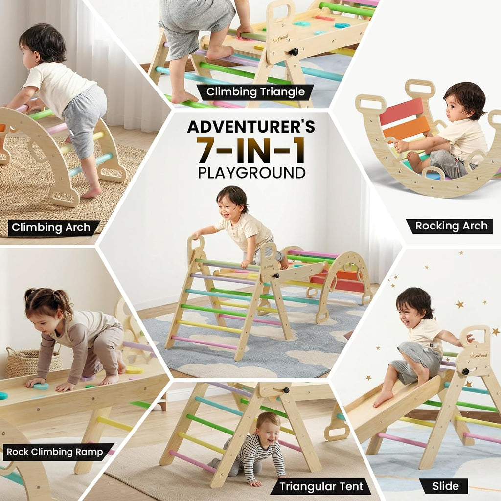 BlueWood Pikler Triangle Set with Safe Handle, Climbing Toys for 1-3 Year