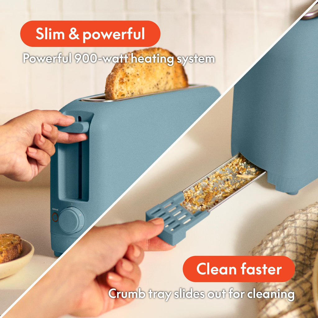 bella Fits-Anywhere™ 2-Slice Slim Toaster, Long Slot & Extra Wide, Oatmilk