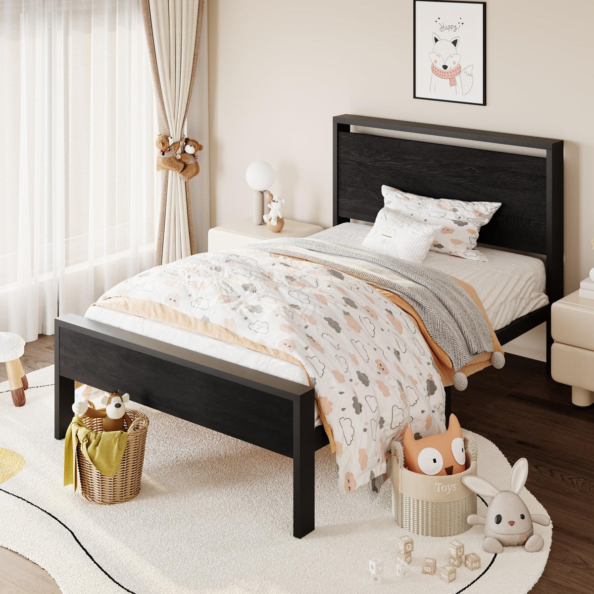 SHA CERLIN 14 Inch Queen Size Metal Platform Bed Frame with Wooden Headboard and Footboard, Mattress Foundation, No Box Spring Needed, Large Under Bed Storage, Non-Slip Without Noise, Mahogany