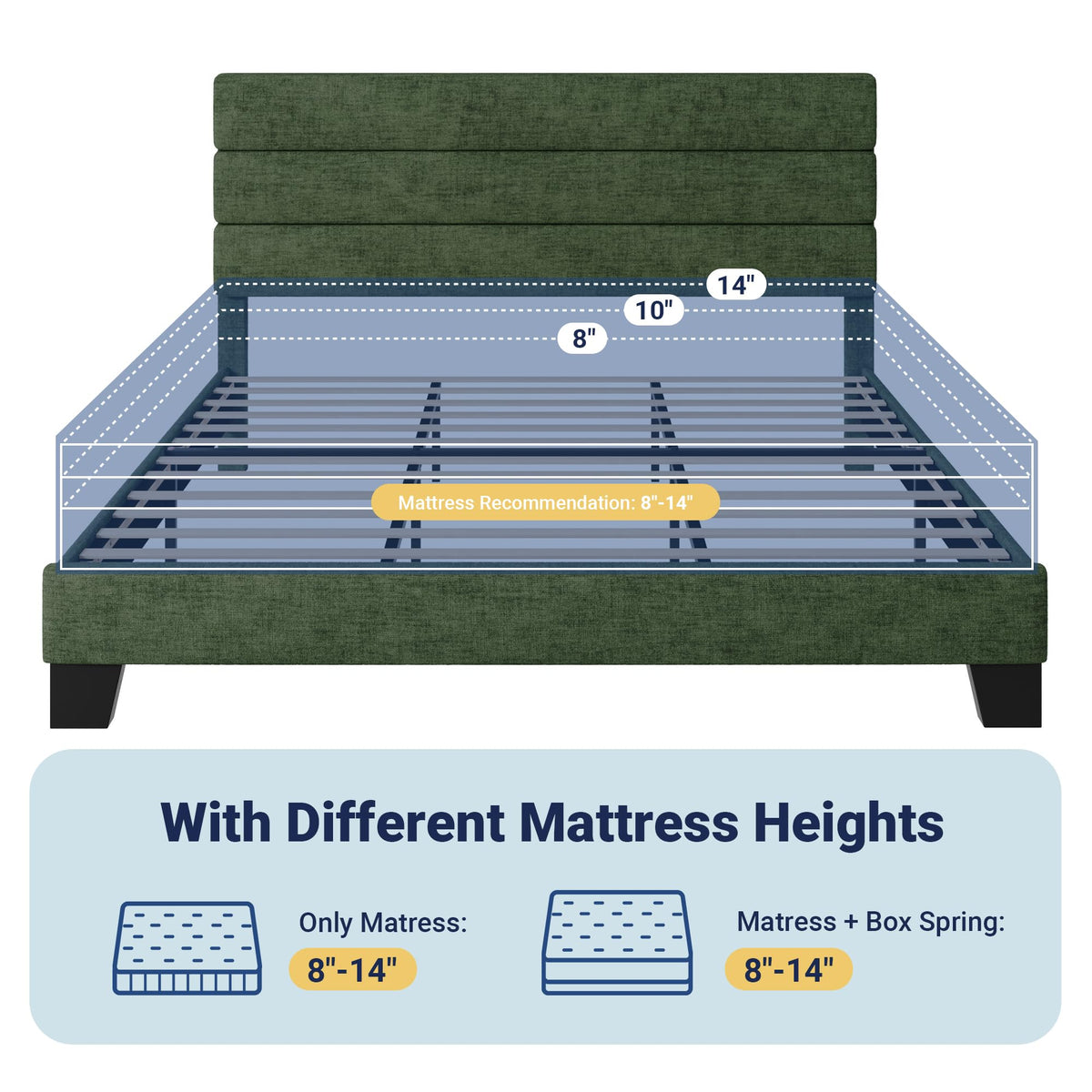 Allewie Queen Size Platform Bed Frame with Fabric Upholstered Headboard