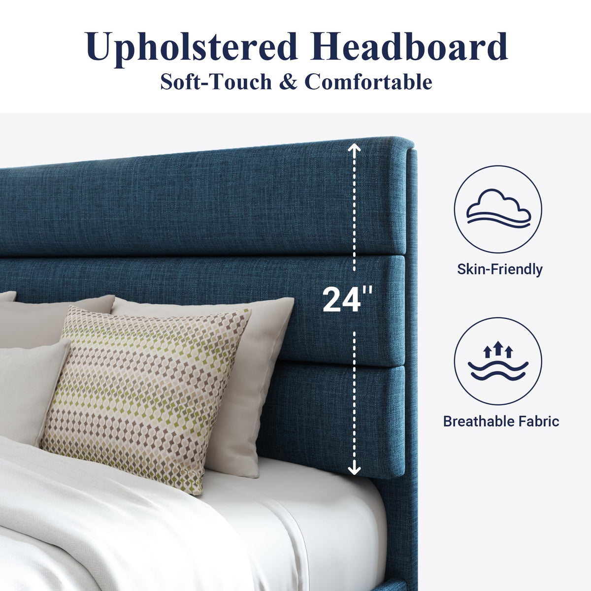 Allewie Queen Size Platform Bed Frame with Fabric Upholstered Headboard