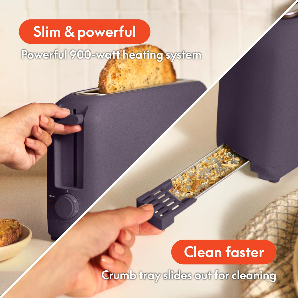 bella Fits-Anywhere™ 2-Slice Slim Toaster, Long Slot & Extra Wide, Oatmilk