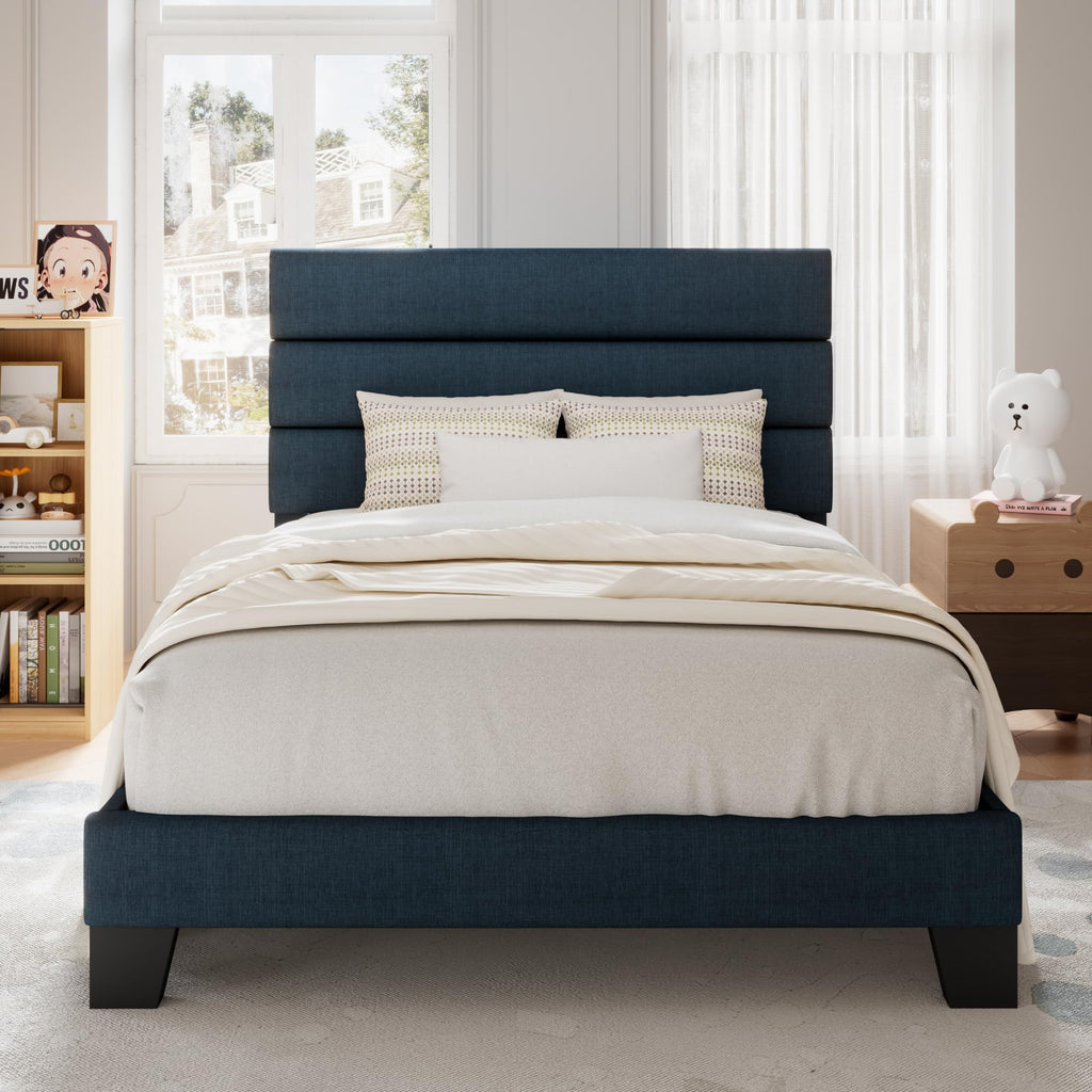 Allewie Queen Size Platform Bed Frame with Fabric Upholstered Headboard