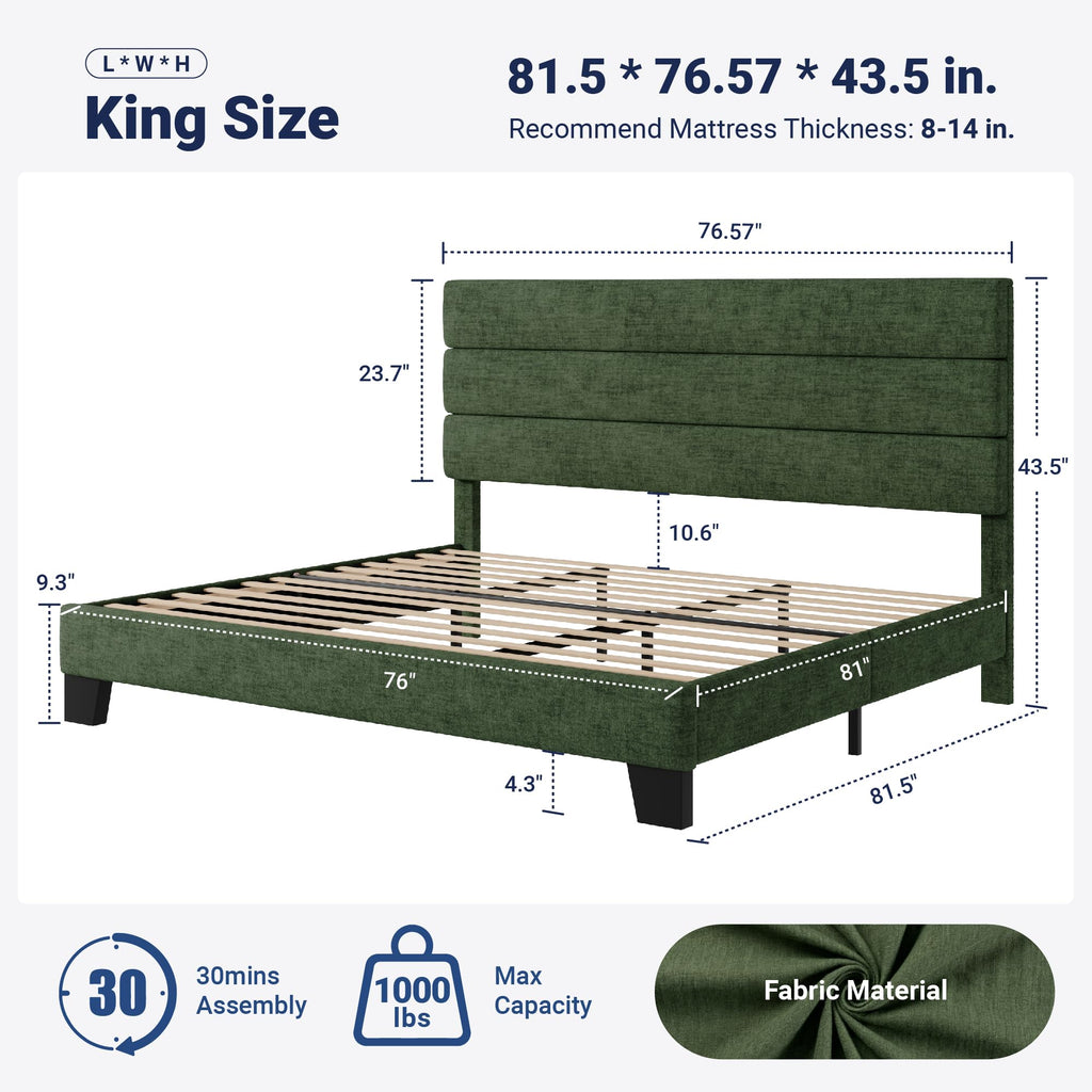 Allewie Queen Size Platform Bed Frame with Fabric Upholstered Headboard
