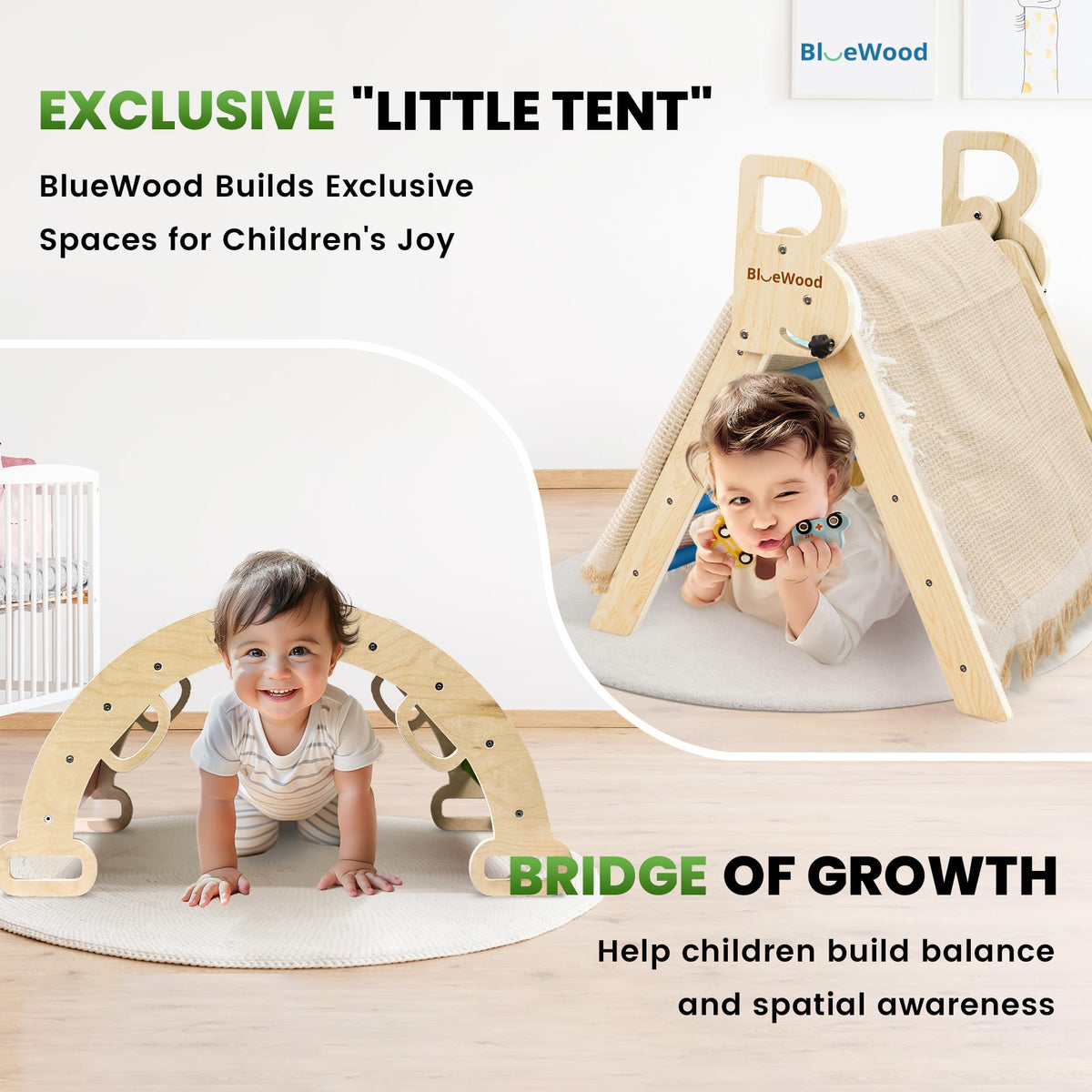 BlueWood Pikler Triangle Set with Safe Handle, Climbing Toys for 1-3 Year