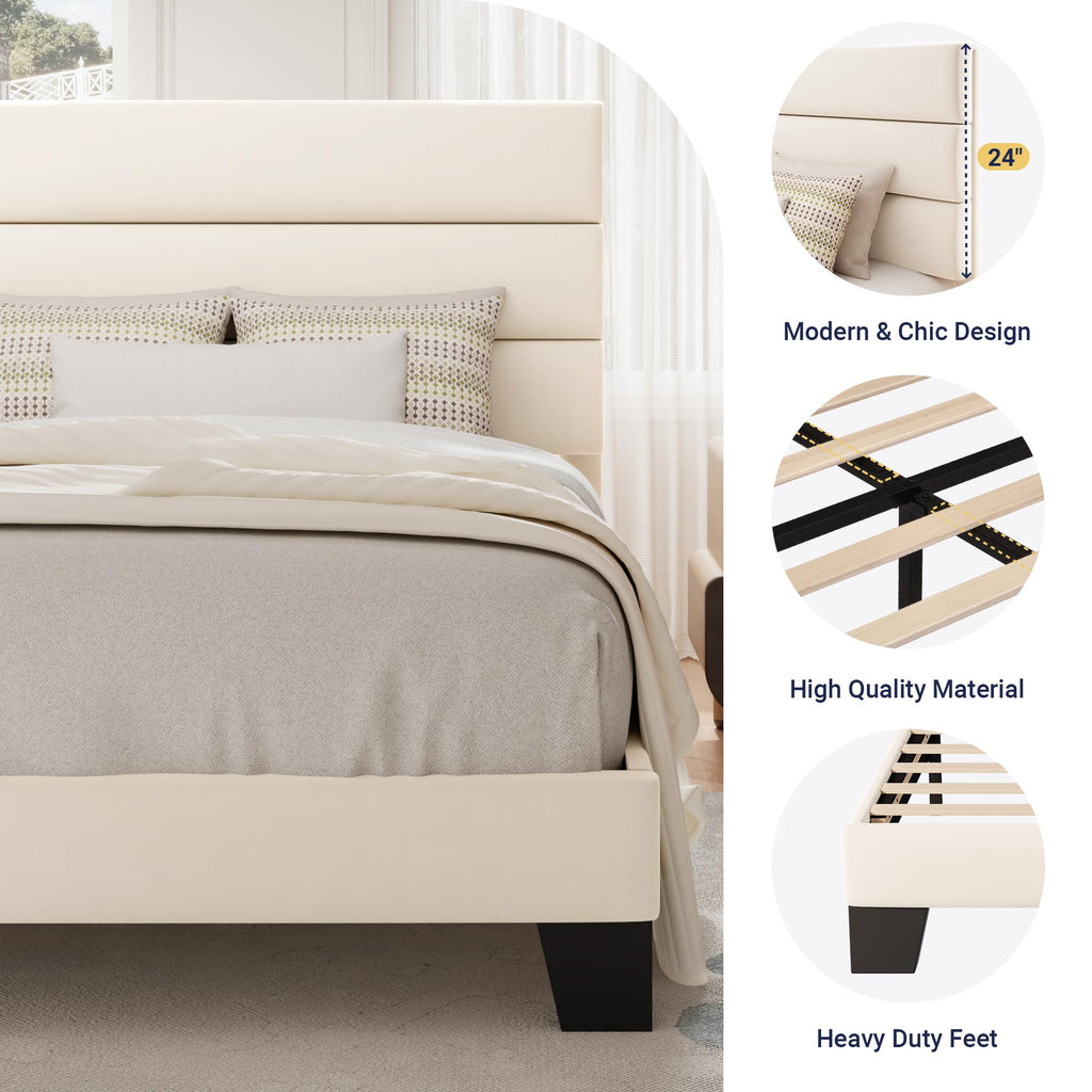 Allewie Queen Size Platform Bed Frame with Fabric Upholstered Headboard