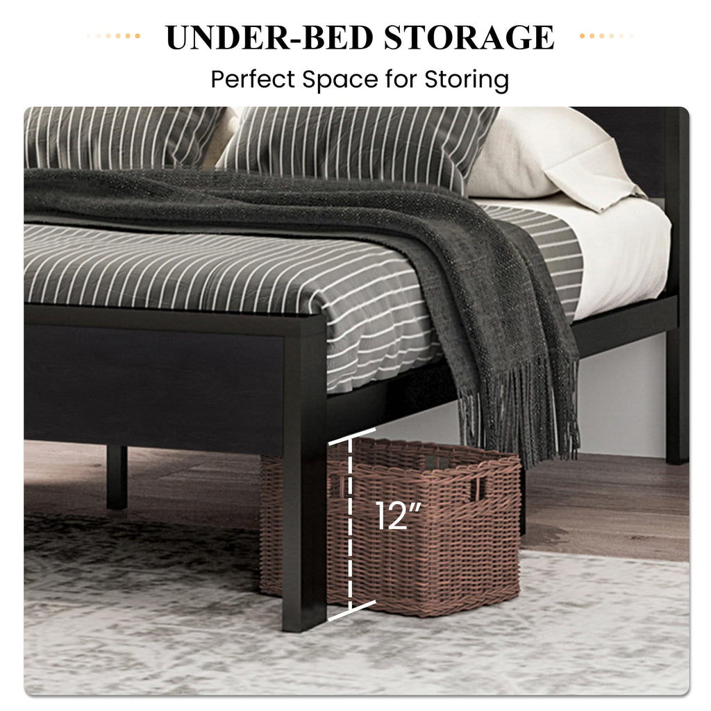 SHA CERLIN 14 Inch Queen Size Metal Platform Bed Frame with Wooden Headboard and Footboard, Mattress Foundation, No Box Spring Needed, Large Under Bed Storage, Non-Slip Without Noise, Mahogany