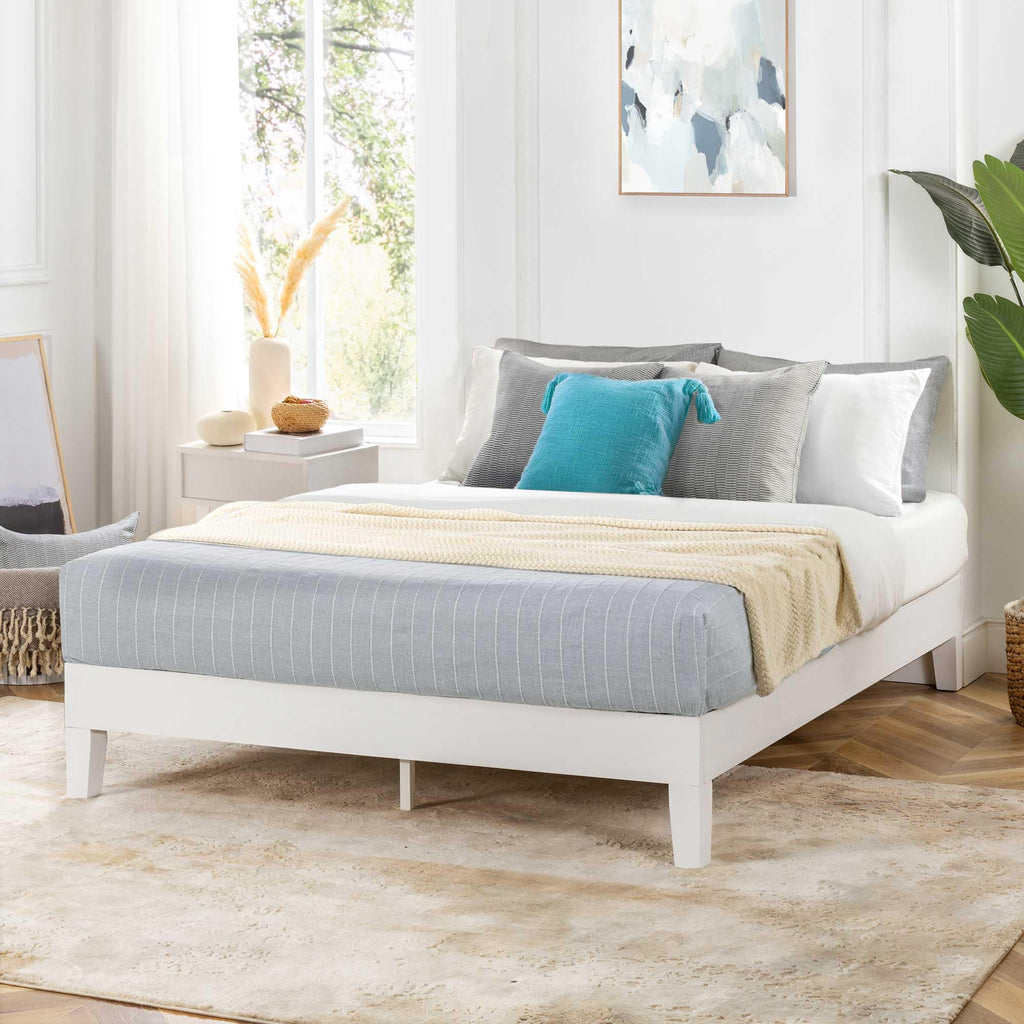 Mellow Naturalista Classic - 12 Inch Solid Wood Platform Bed with Wooden Slats, No Box Spring Needed, Easy Assembly, Queen, Pine