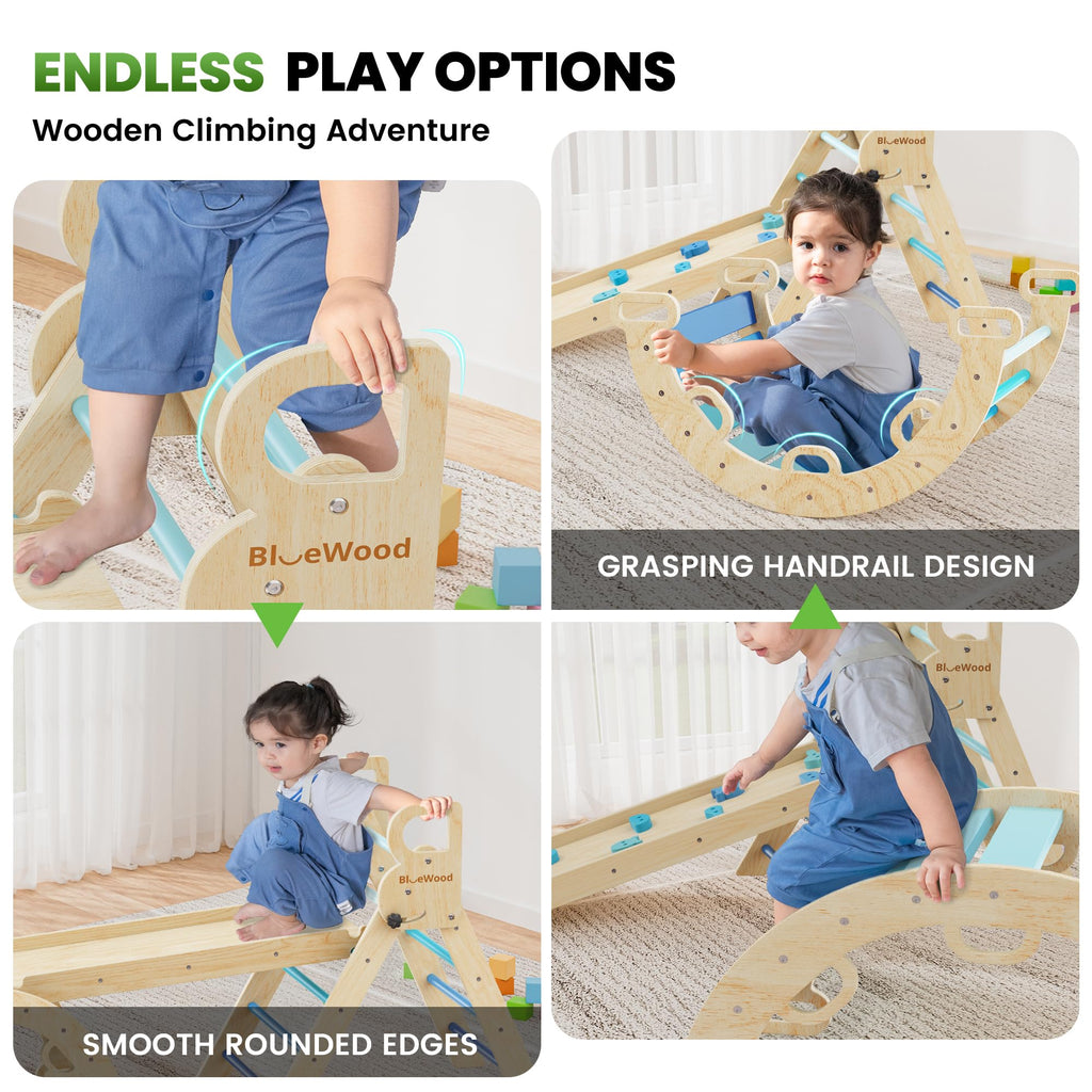 BlueWood Pikler Triangle Set with Safe Handle, Climbing Toys for 1-3 Year
