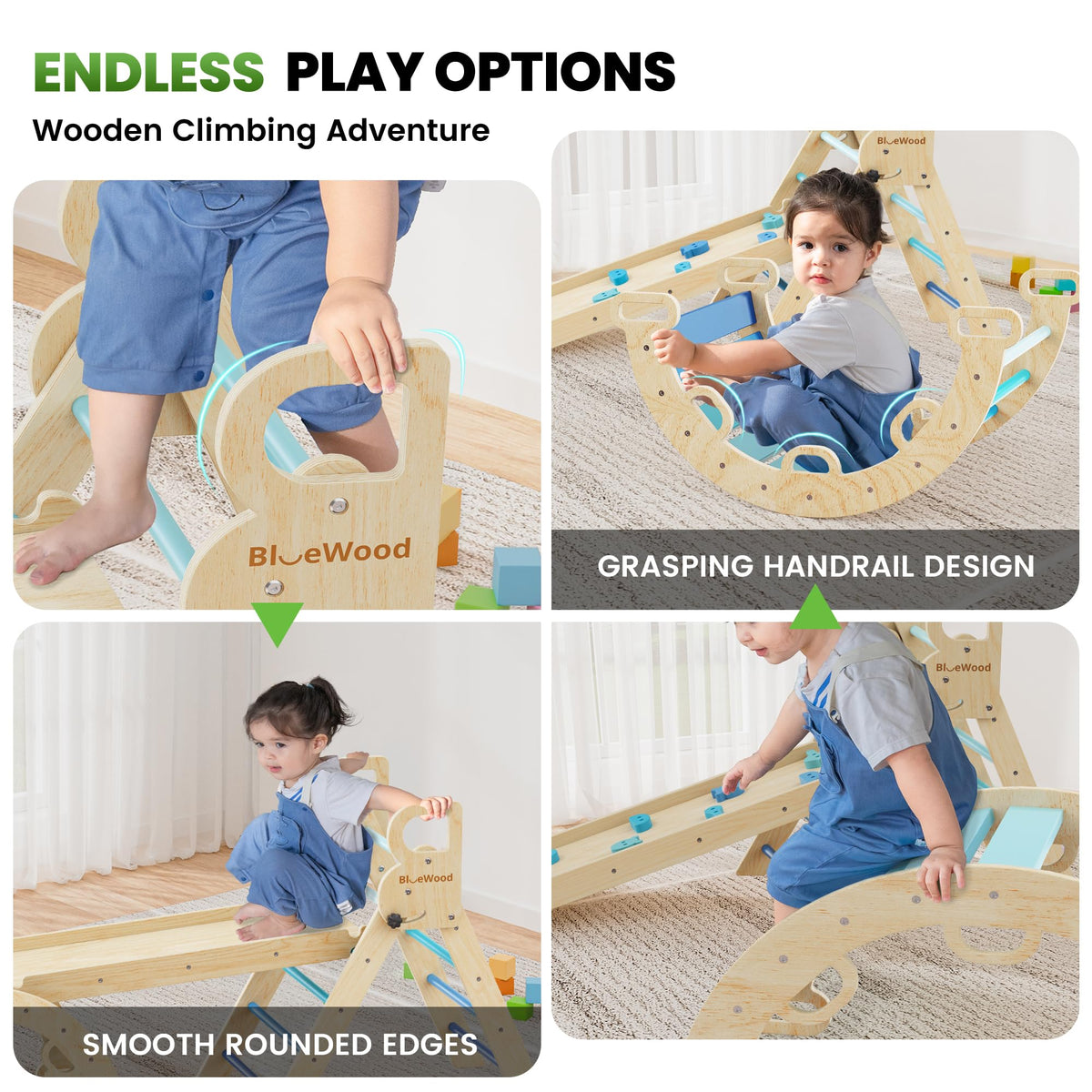 BlueWood Pikler Triangle Set with Safe Handle, Climbing Toys for 1-3 Year