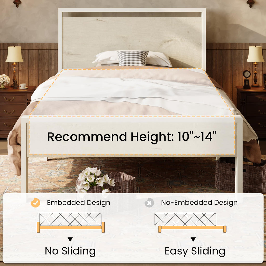 SHA CERLIN 14 Inch Queen Size Metal Platform Bed Frame with Wooden Headboard and Footboard, Mattress Foundation, No Box Spring Needed, Large Under Bed Storage, Non-Slip Without Noise, Mahogany