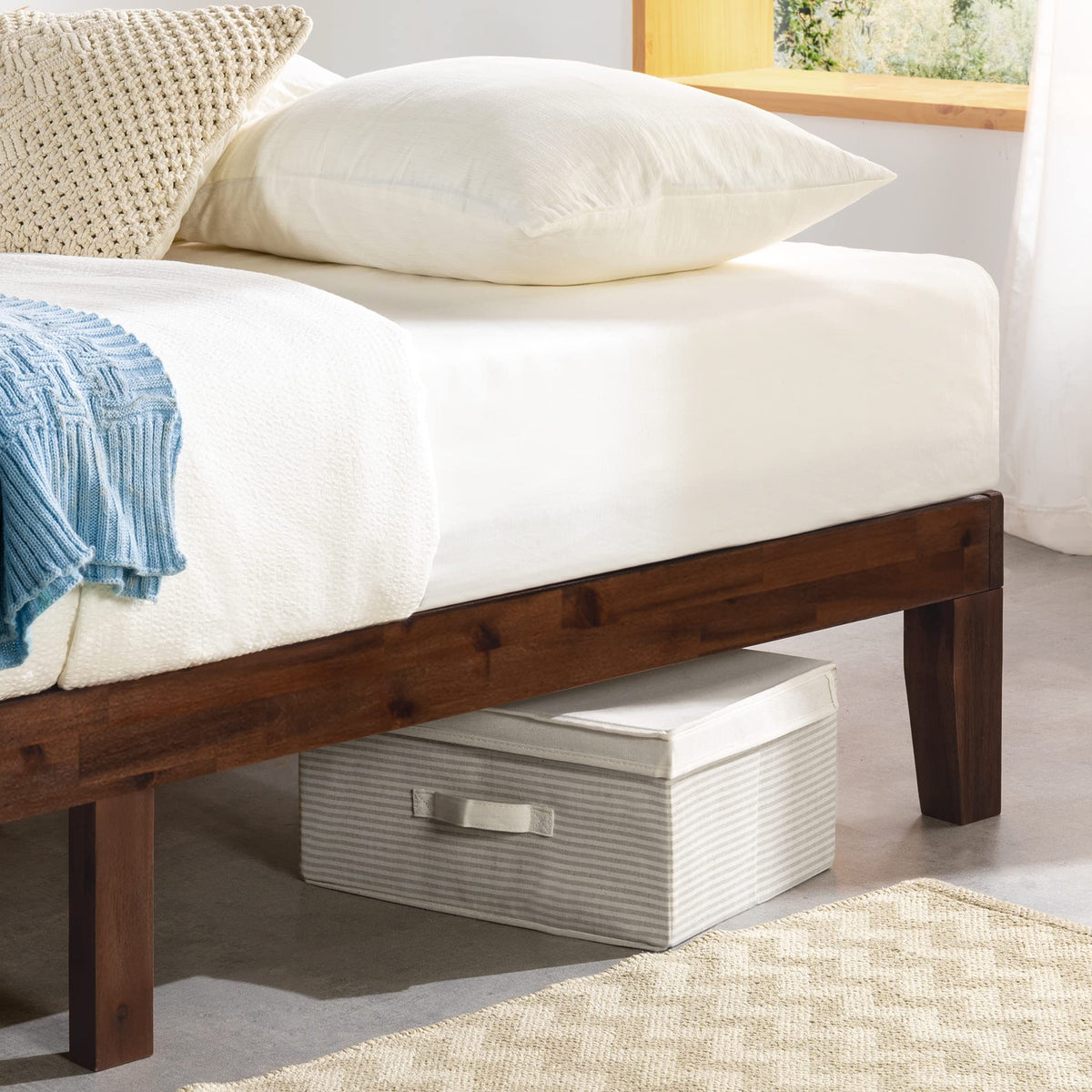 Mellow Naturalista Classic - 12 Inch Solid Wood Platform Bed with Wooden Slats, No Box Spring Needed, Easy Assembly, Queen, Pine