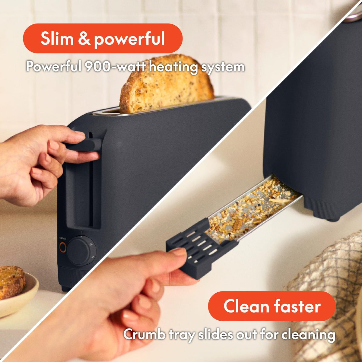 bella Fits-Anywhere™ 2-Slice Slim Toaster, Long Slot & Extra Wide, Oatmilk