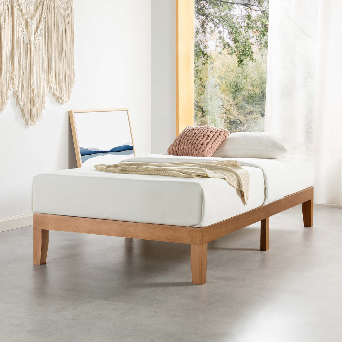 Mellow Naturalista Classic - 12 Inch Solid Wood Platform Bed with Wooden Slats, No Box Spring Needed, Easy Assembly, Queen, Pine