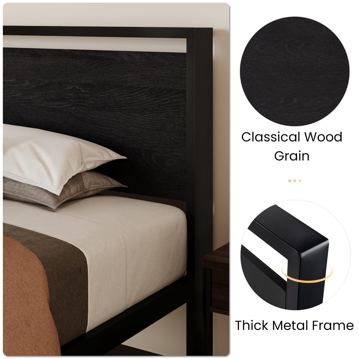 SHA CERLIN 14 Inch Queen Size Metal Platform Bed Frame with Wooden Headboard and Footboard, Mattress Foundation, No Box Spring Needed, Large Under Bed Storage, Non-Slip Without Noise, Mahogany
