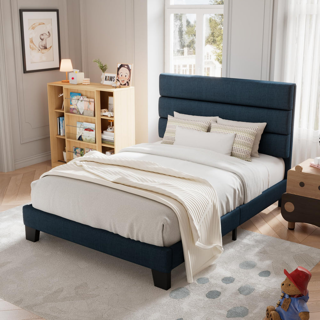 Allewie Queen Size Platform Bed Frame with Fabric Upholstered Headboard