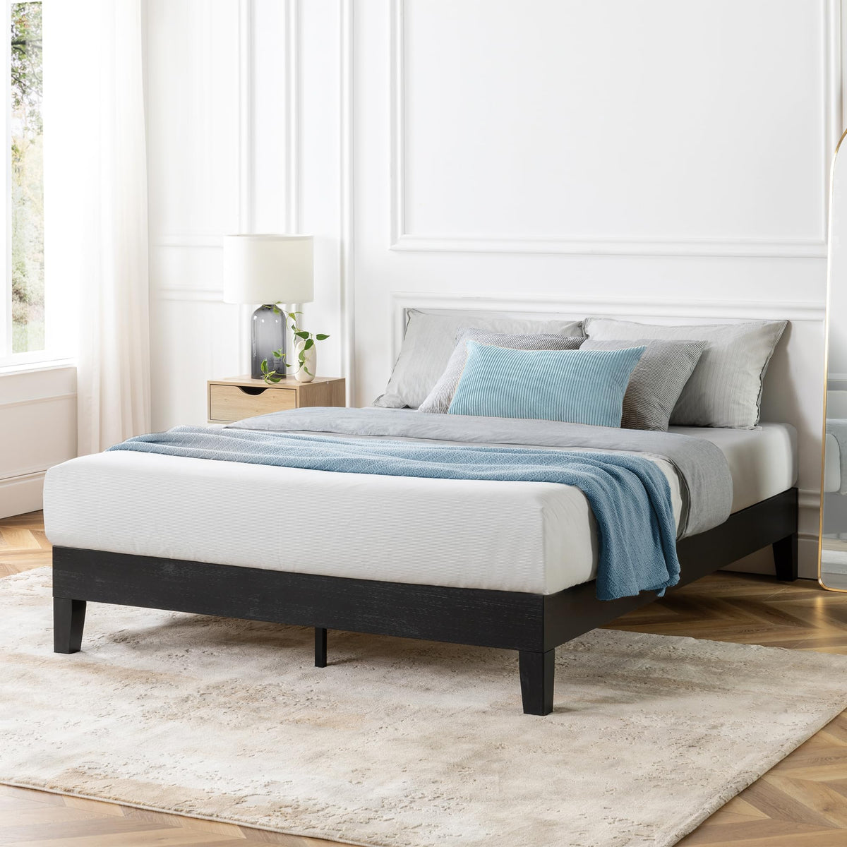 Mellow Naturalista Classic - 12 Inch Solid Wood Platform Bed with Wooden Slats, No Box Spring Needed, Easy Assembly, Queen, Pine