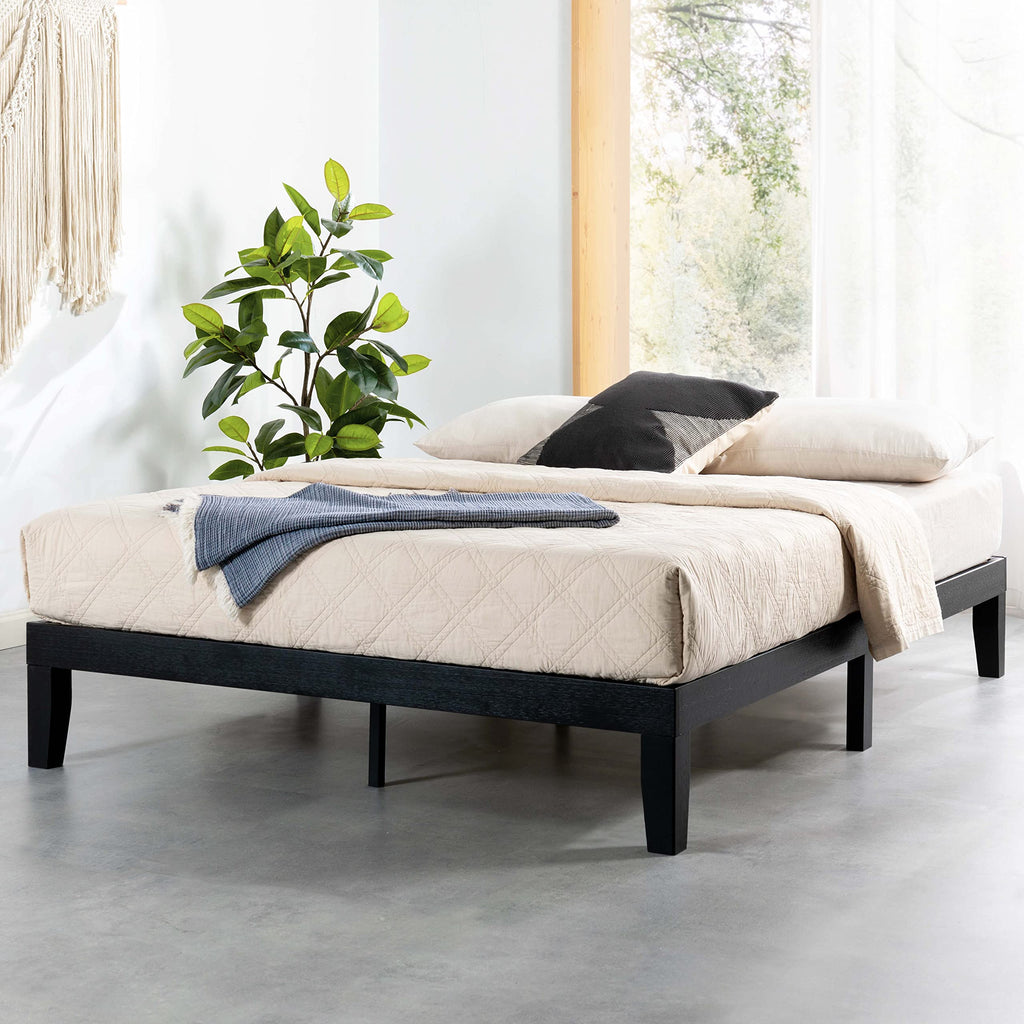 Mellow Naturalista Classic - 12 Inch Solid Wood Platform Bed with Wooden Slats, No Box Spring Needed, Easy Assembly, Queen, Pine
