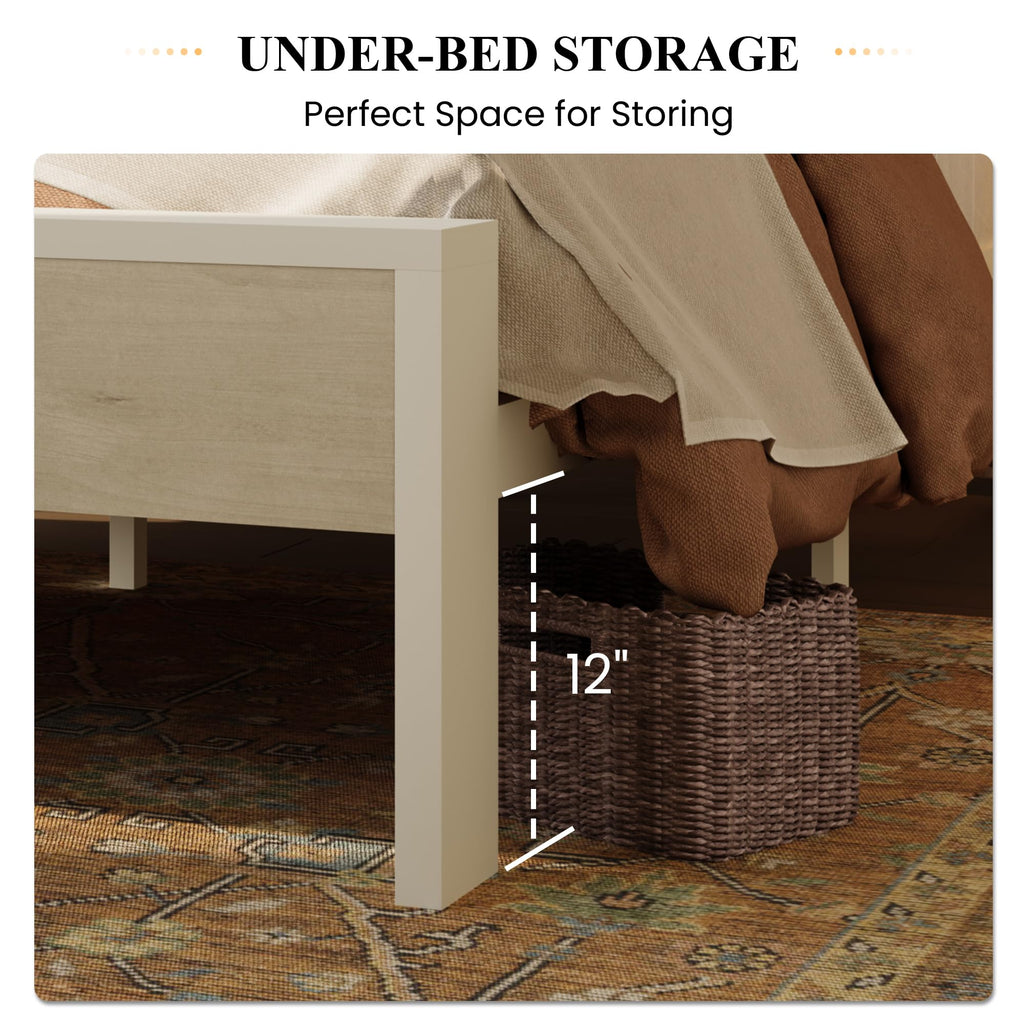 SHA CERLIN 14 Inch Queen Size Metal Platform Bed Frame with Wooden Headboard and Footboard, Mattress Foundation, No Box Spring Needed, Large Under Bed Storage, Non-Slip Without Noise, Mahogany
