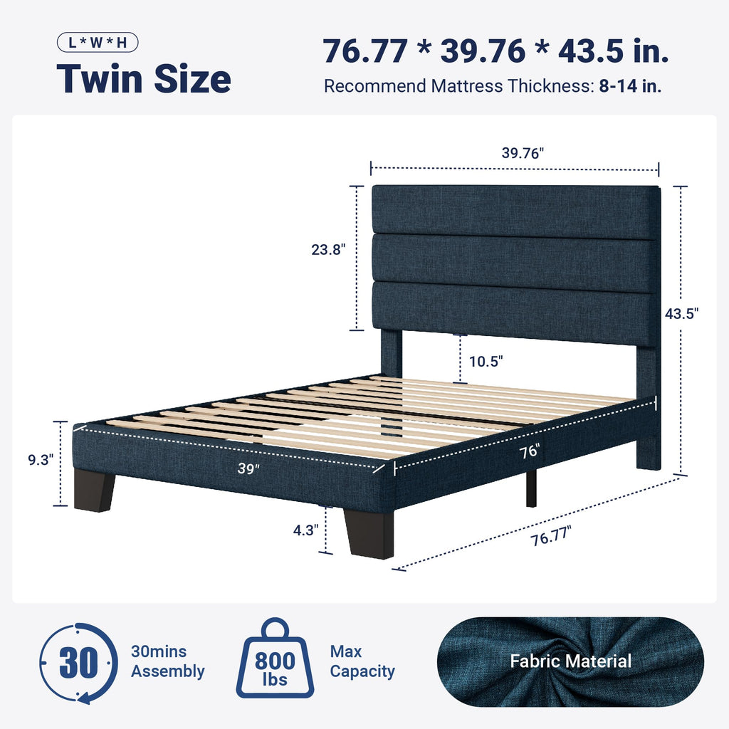 Allewie Queen Size Platform Bed Frame with Fabric Upholstered Headboard