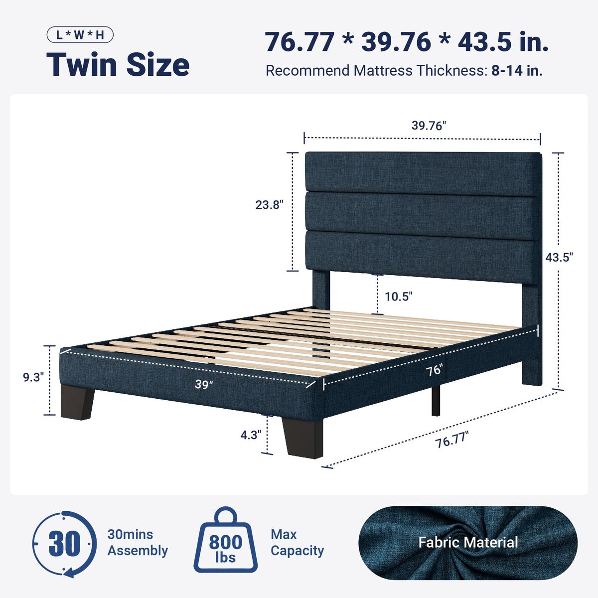 Allewie Queen Size Platform Bed Frame with Fabric Upholstered Headboard