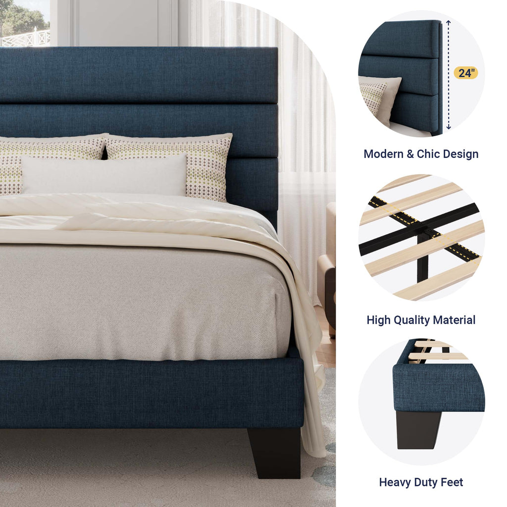 Allewie Queen Size Platform Bed Frame with Fabric Upholstered Headboard