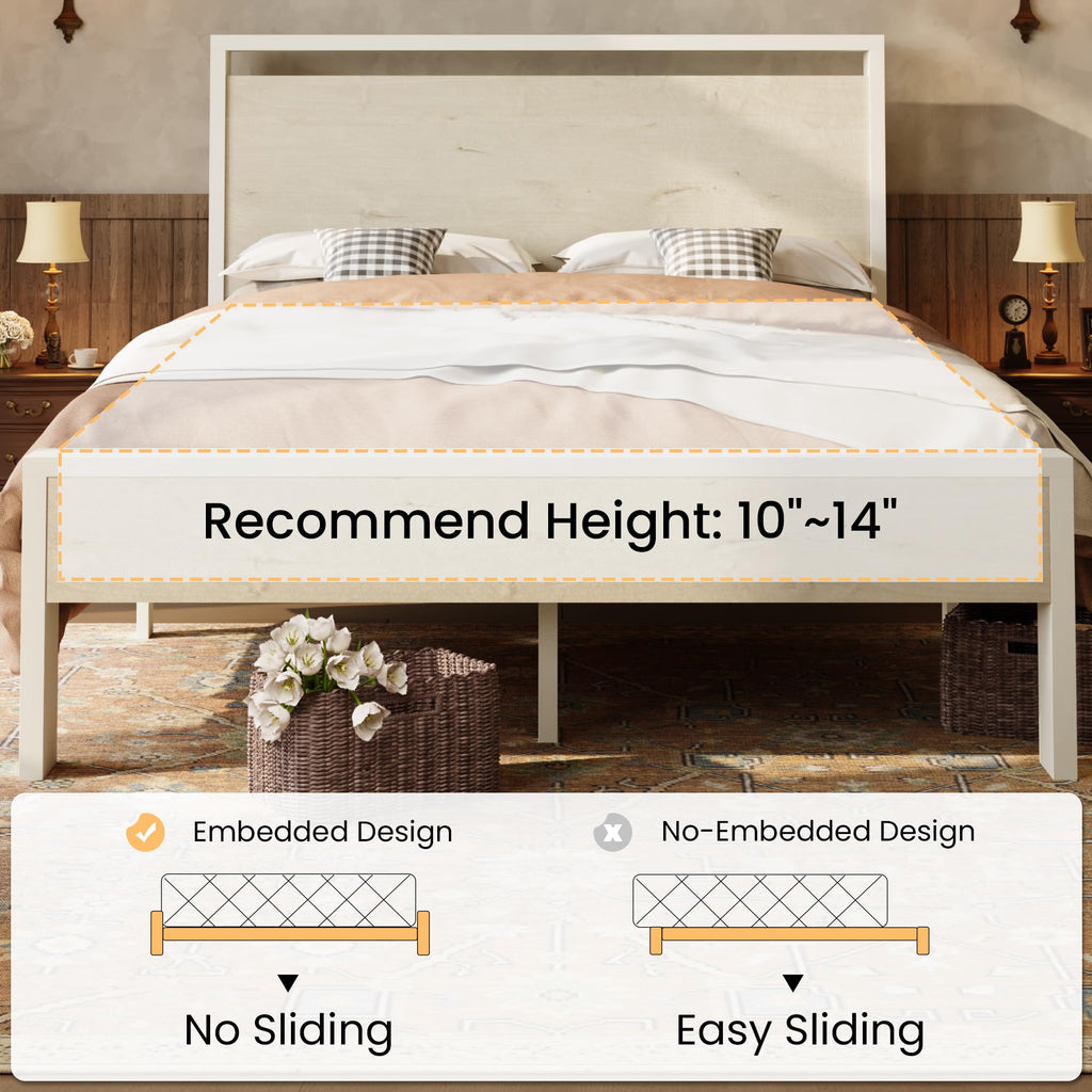 SHA CERLIN 14 Inch Queen Size Metal Platform Bed Frame with Wooden Headboard and Footboard, Mattress Foundation, No Box Spring Needed, Large Under Bed Storage, Non-Slip Without Noise, Mahogany