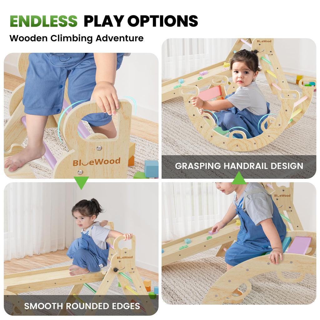 BlueWood Pikler Triangle Set with Safe Handle, Climbing Toys for 1-3 Year