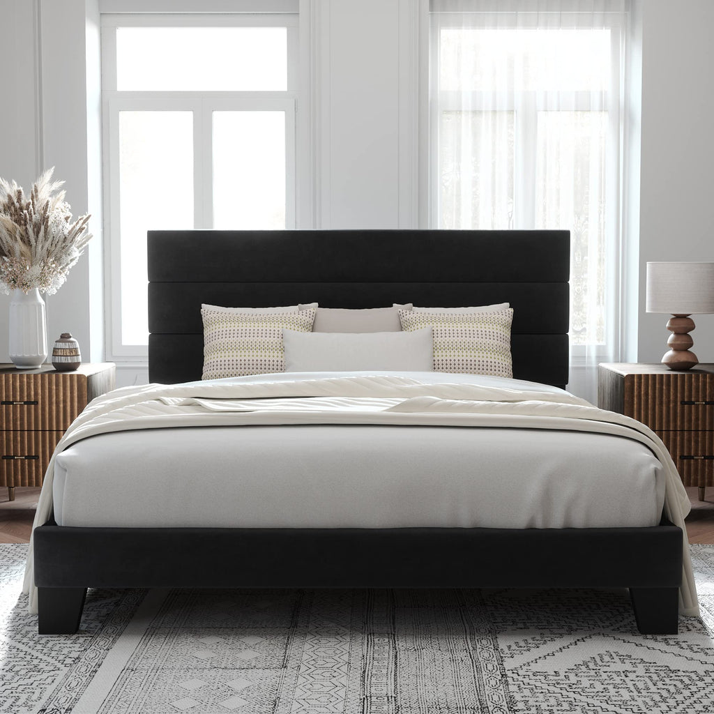 Allewie Queen Size Platform Bed Frame with Fabric Upholstered Headboard