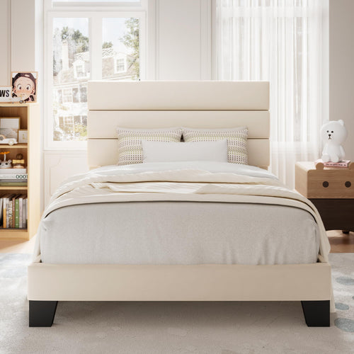 Allewie Queen Size Platform Bed Frame with Fabric Upholstered Headboard