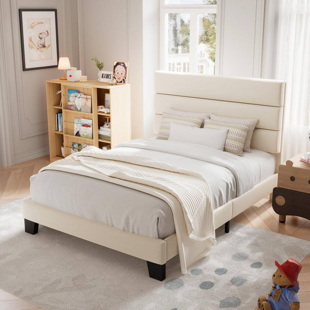 Allewie Queen Size Platform Bed Frame with Fabric Upholstered Headboard