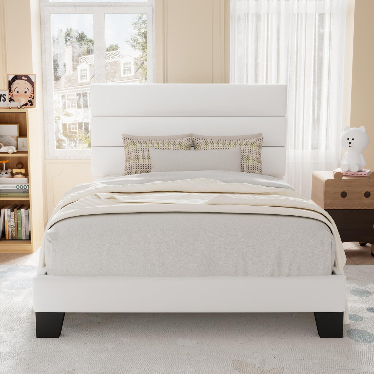 Allewie Queen Size Platform Bed Frame with Fabric Upholstered Headboard