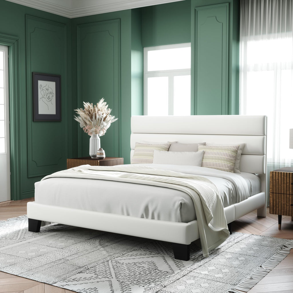Allewie Queen Size Platform Bed Frame with Fabric Upholstered Headboard