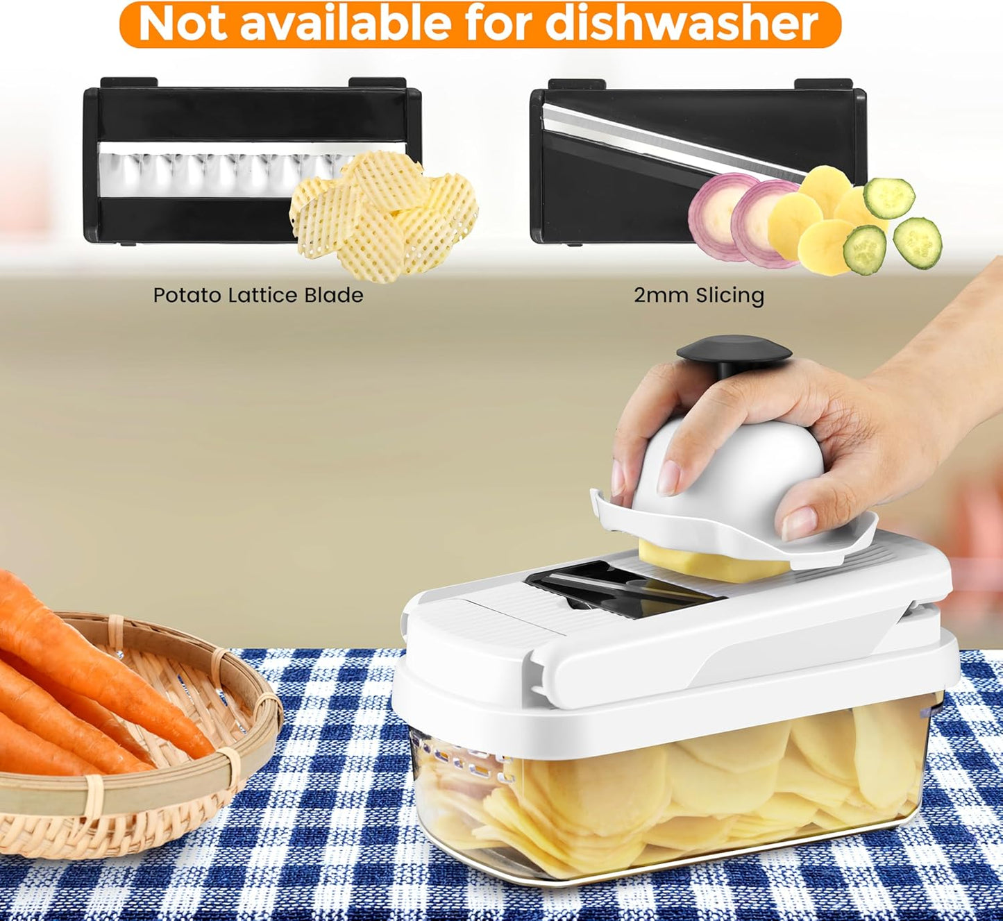 ChefsKit: 12-in-1 Vegetable Chopper with 7 Stainless Steel Blades - Multifunctional Food Chopper for Dicing/Slicing