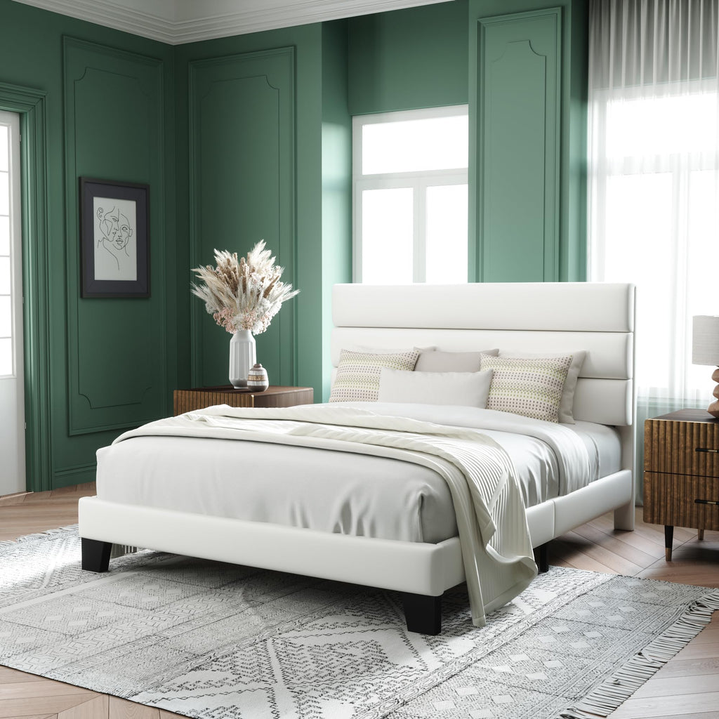Allewie Queen Size Platform Bed Frame with Fabric Upholstered Headboard