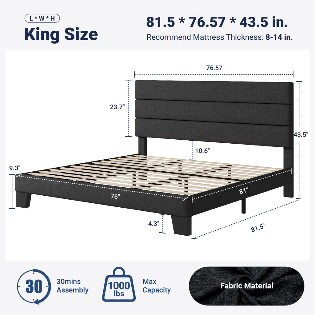 Allewie Queen Size Platform Bed Frame with Fabric Upholstered Headboard
