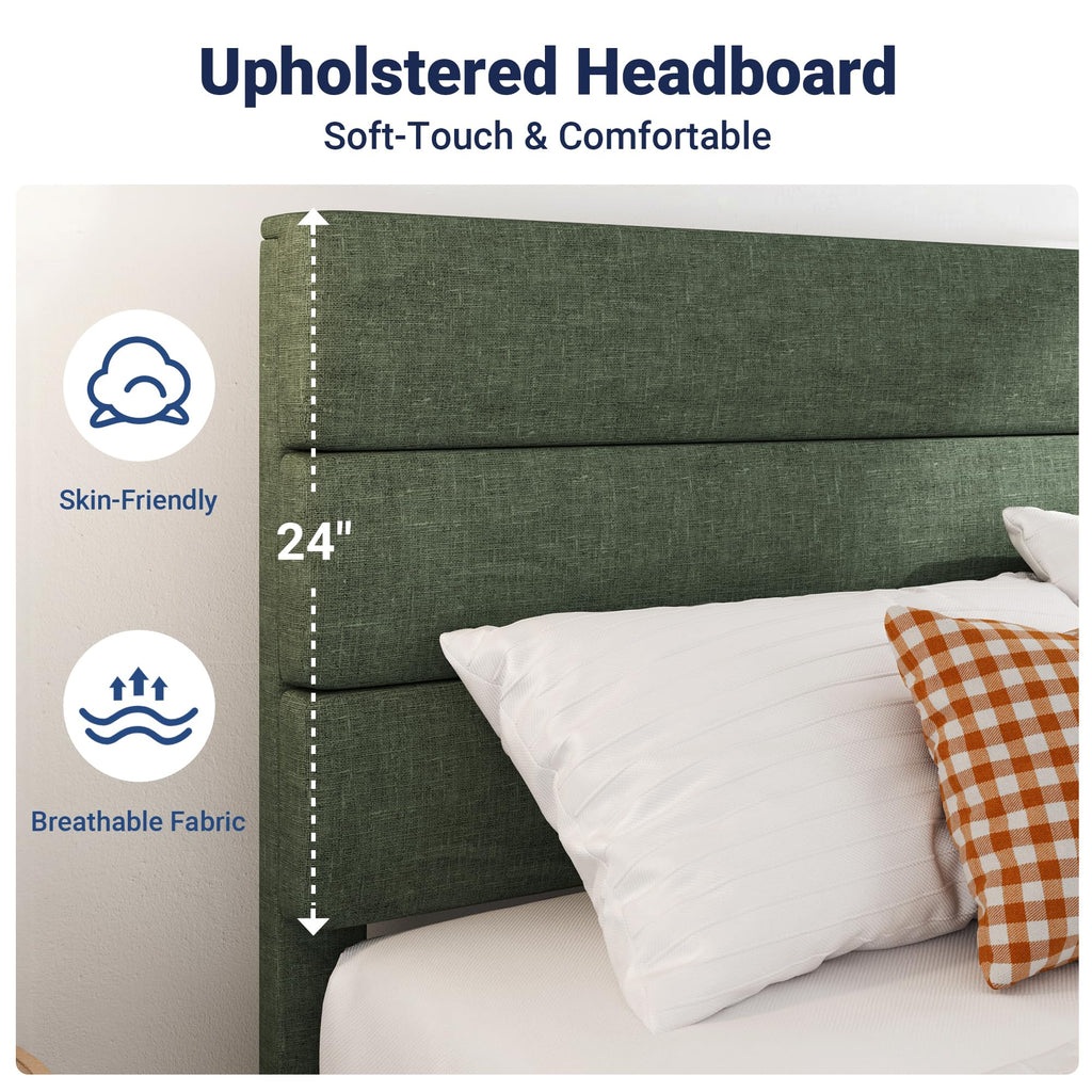 Allewie Queen Size Platform Bed Frame with Fabric Upholstered Headboard