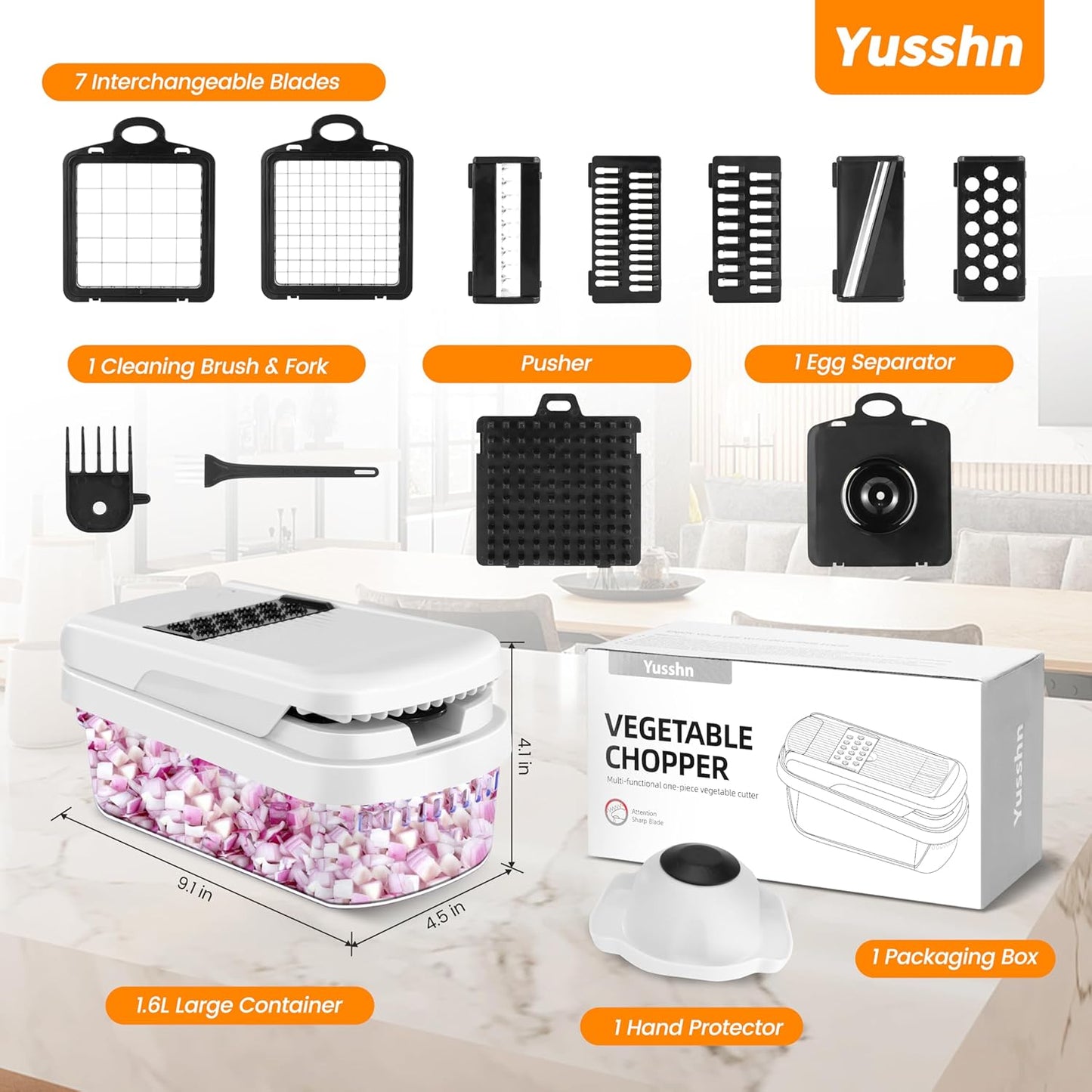 ChefsKit: 12-in-1 Vegetable Chopper with 7 Stainless Steel Blades - Multifunctional Food Chopper for Dicing/Slicing