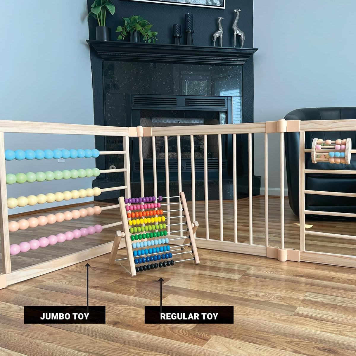 ZETY Natural Wood Baby Playpen, 10 Panel Foldable Play Yard, Door & Toys