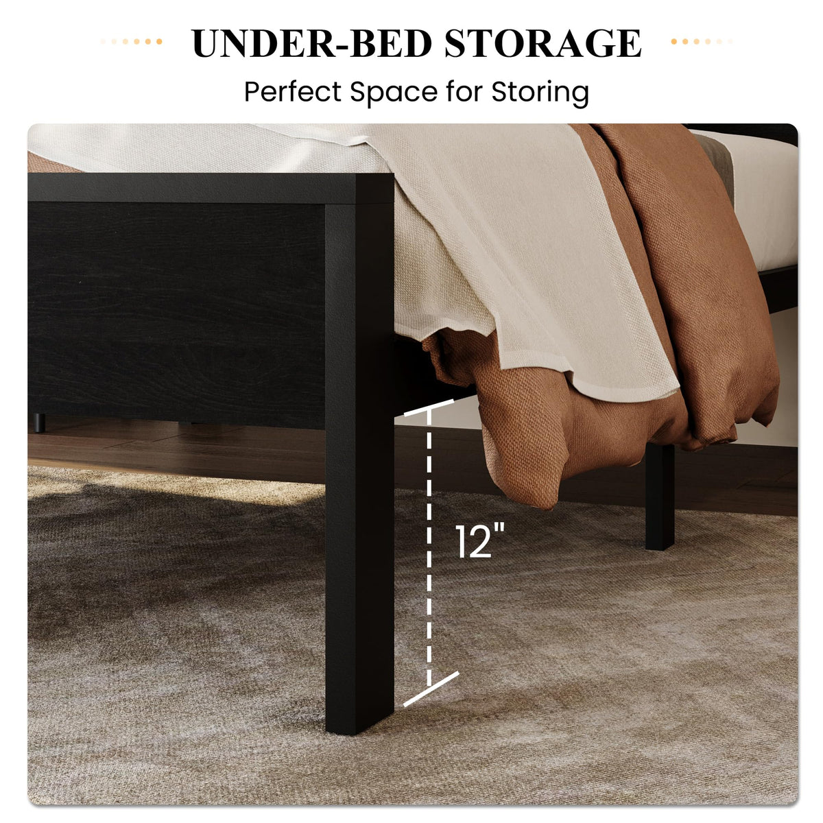 SHA CERLIN 14 Inch Queen Size Metal Platform Bed Frame with Wooden Headboard and Footboard, Mattress Foundation, No Box Spring Needed, Large Under Bed Storage, Non-Slip Without Noise, Mahogany
