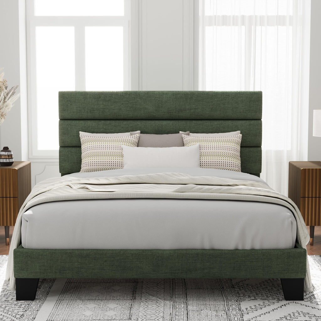 Allewie Queen Size Platform Bed Frame with Fabric Upholstered Headboard
