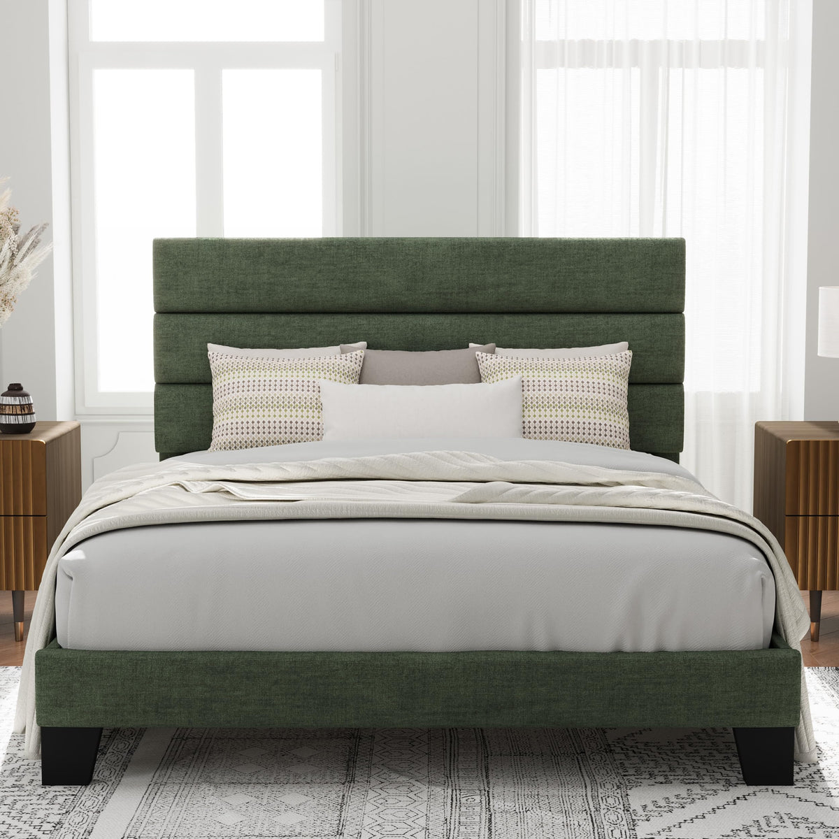 Allewie Queen Size Platform Bed Frame with Fabric Upholstered Headboard