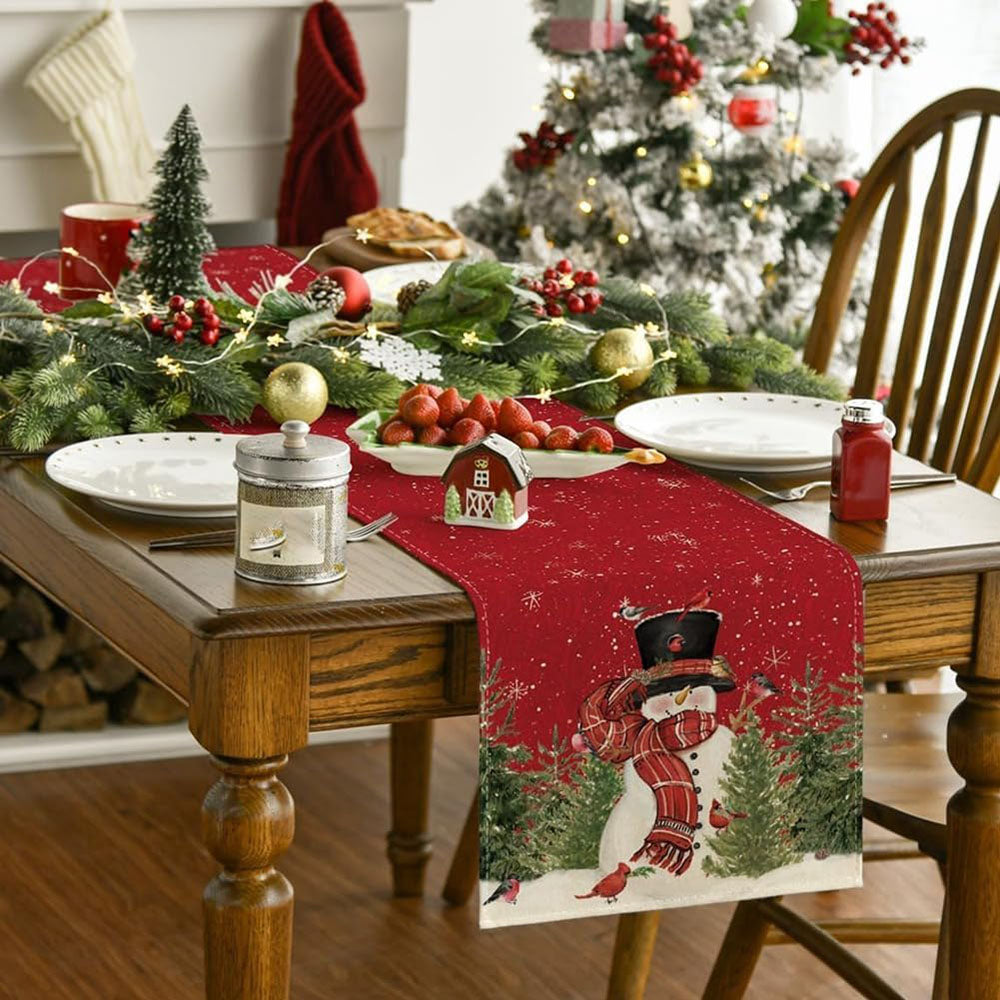 Adorable Christmas Snowman Table Runner