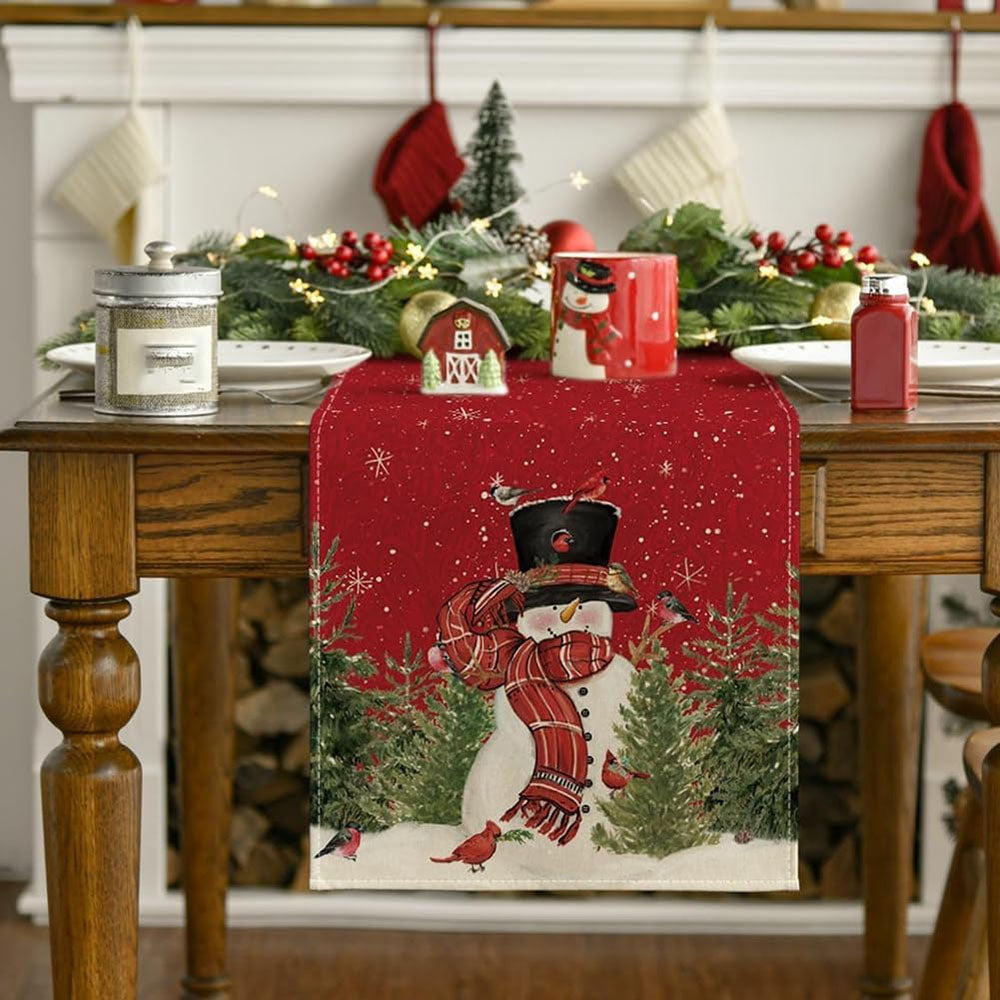 Adorable Christmas Snowman Table Runner