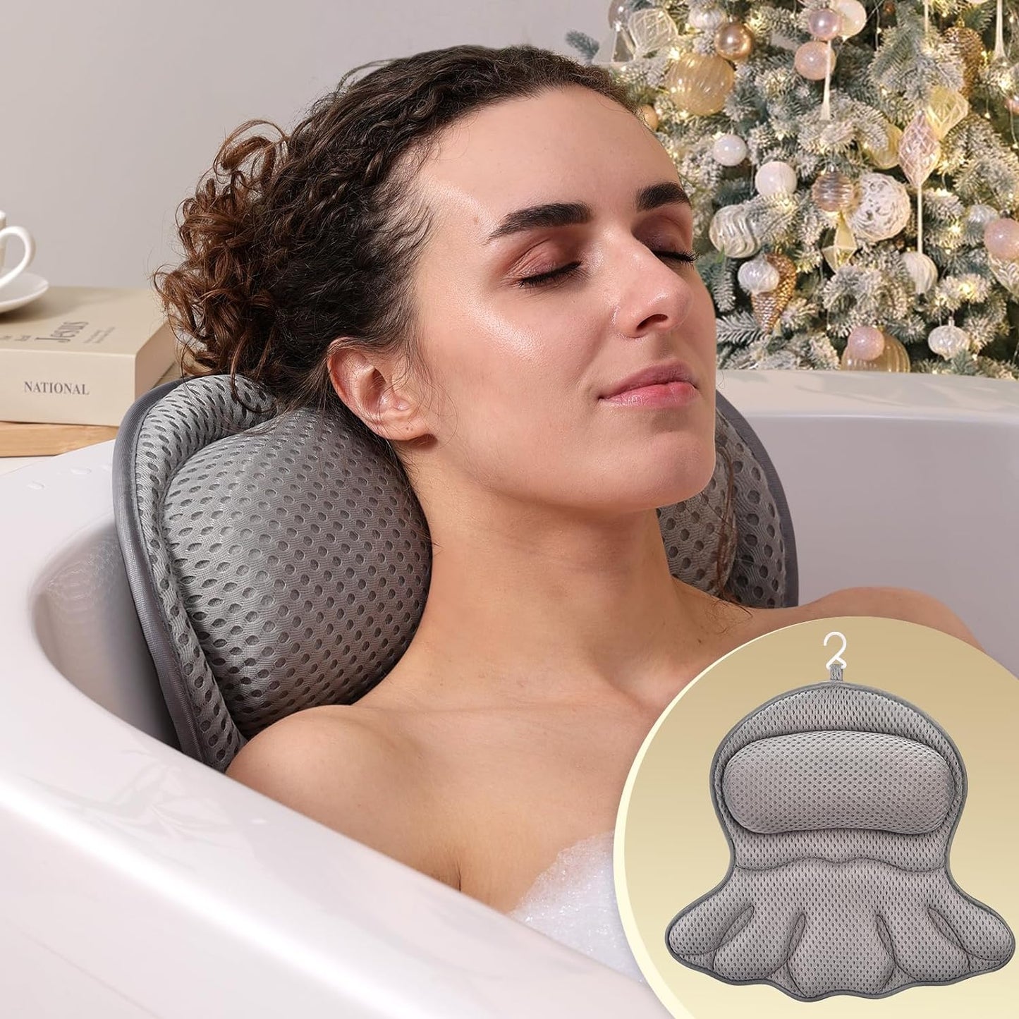 Bath Pillow — Luxury 4D Air-Mesh, Neck & Back Support, Non-Slip Suction Cups
