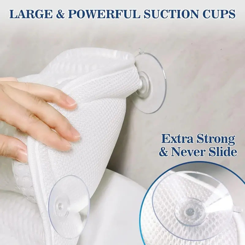 Bath Pillow — Luxury 4D Air-Mesh, Neck & Back Support, Non-Slip Suction Cups