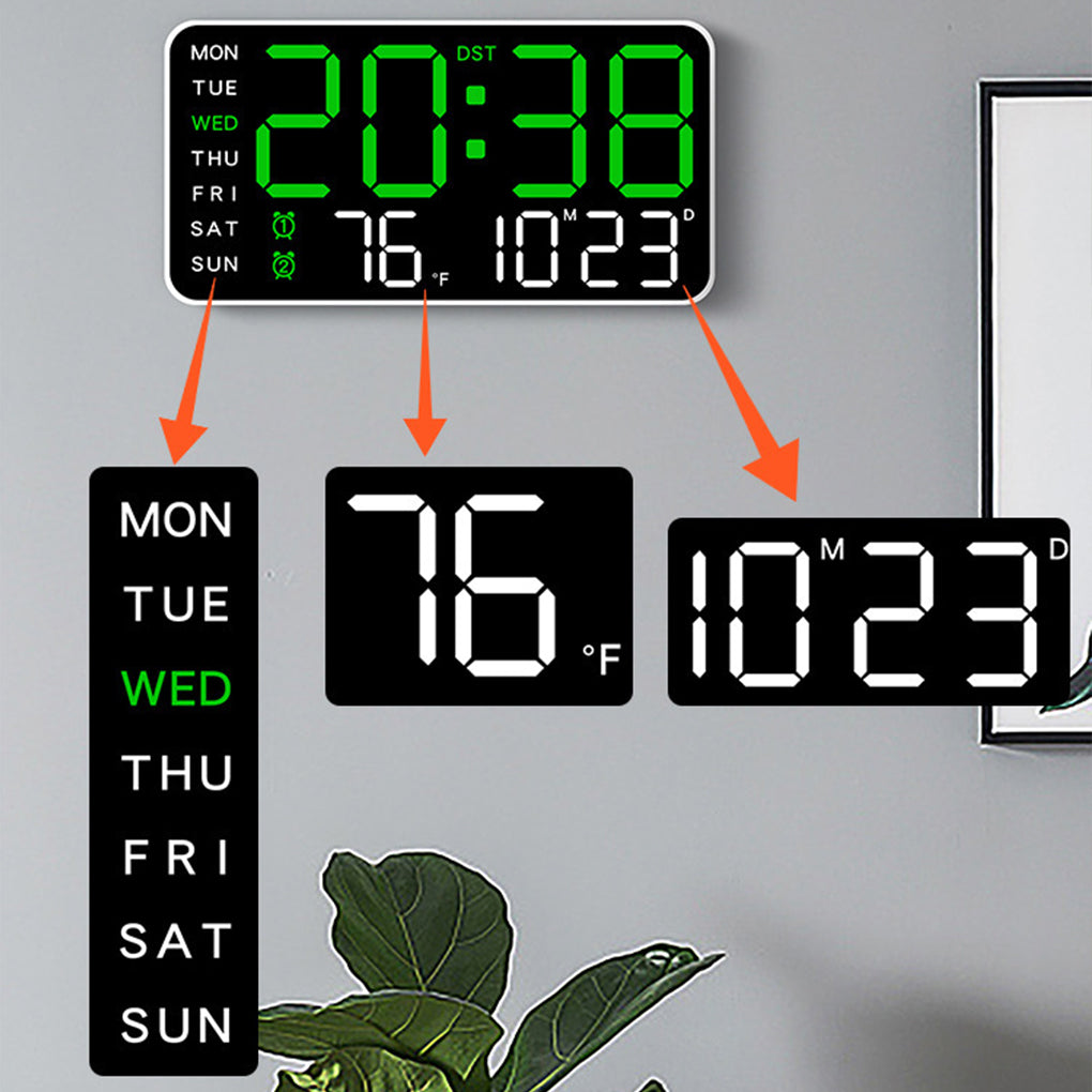 LED Digital Wall Clock with Temperature, Date, and Week Display – Voice Control & Auto Brightness
