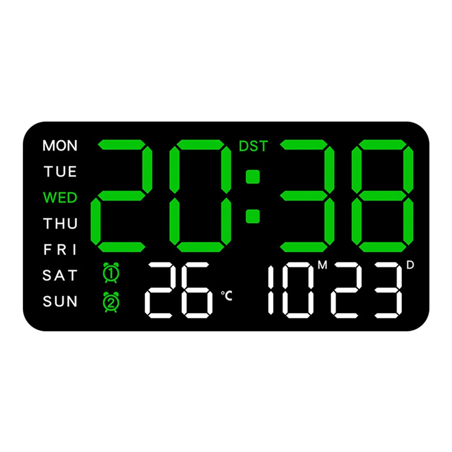 LED Digital Wall Clock with Temperature, Date, and Week Display – Voice Control & Auto Brightness